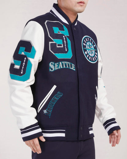 Navy Blue Seattle Mariners Pro Standard Logo Mashup Wool Varsity Heavy Jacket