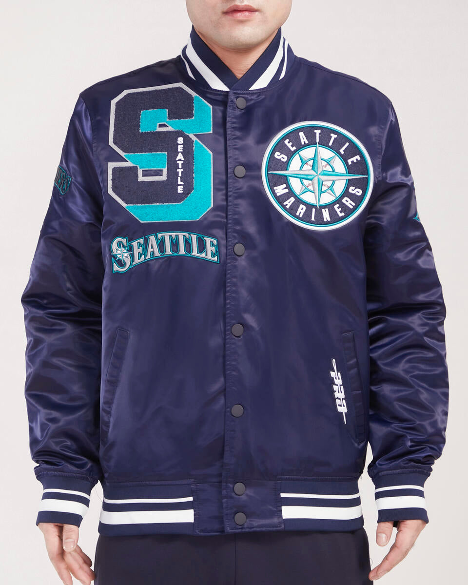 Navy Blue Seattle Mariners Pro Standard Logo Mashup Satin Jacket