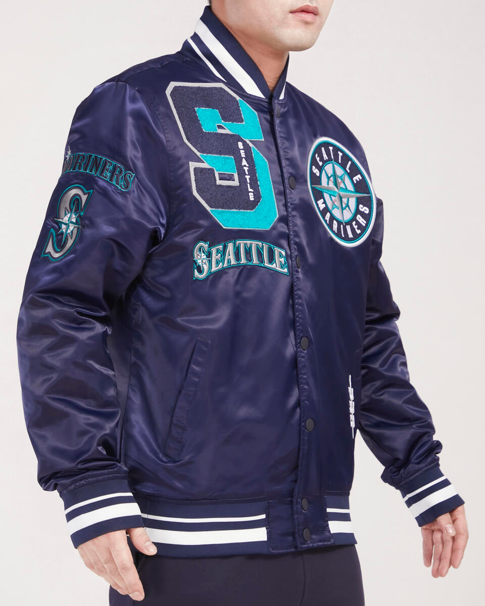 Navy Blue Seattle Mariners Pro Standard Logo Mashup Satin Jacket
