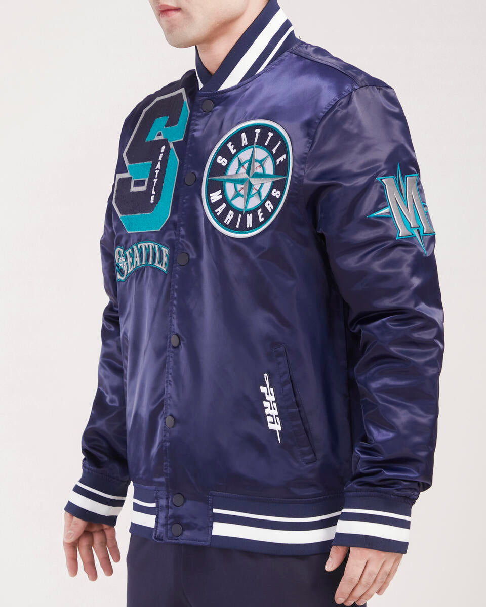 Navy Blue Seattle Mariners Pro Standard Logo Mashup Satin Jacket