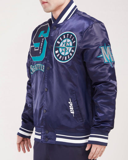 Navy Blue Seattle Mariners Pro Standard Logo Mashup Satin Jacket