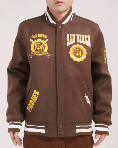 Brown San Diego Padres Pro Standard Crest Wool Varsity Jacket