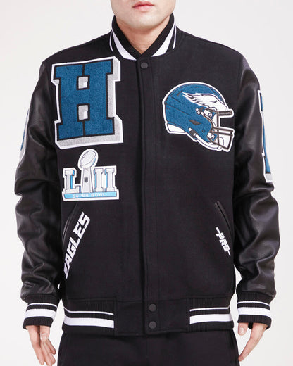 Black Philadelphia Eagles Pro Standard Mashup Logo Rib Wool Varsity Heavy Jacket