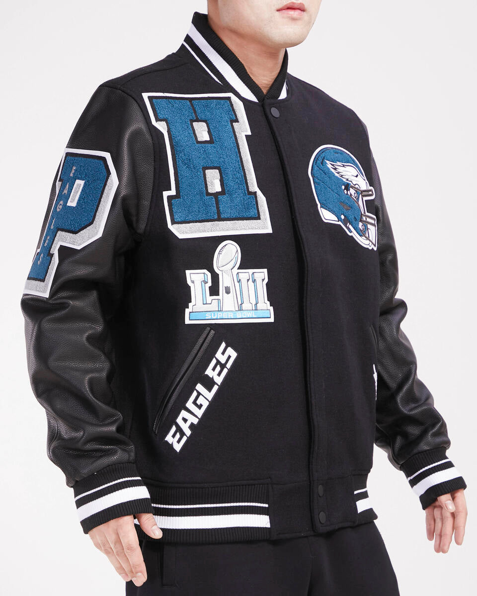 Black Philadelphia Eagles Pro Standard Mashup Logo Rib Wool Varsity Heavy Jacket