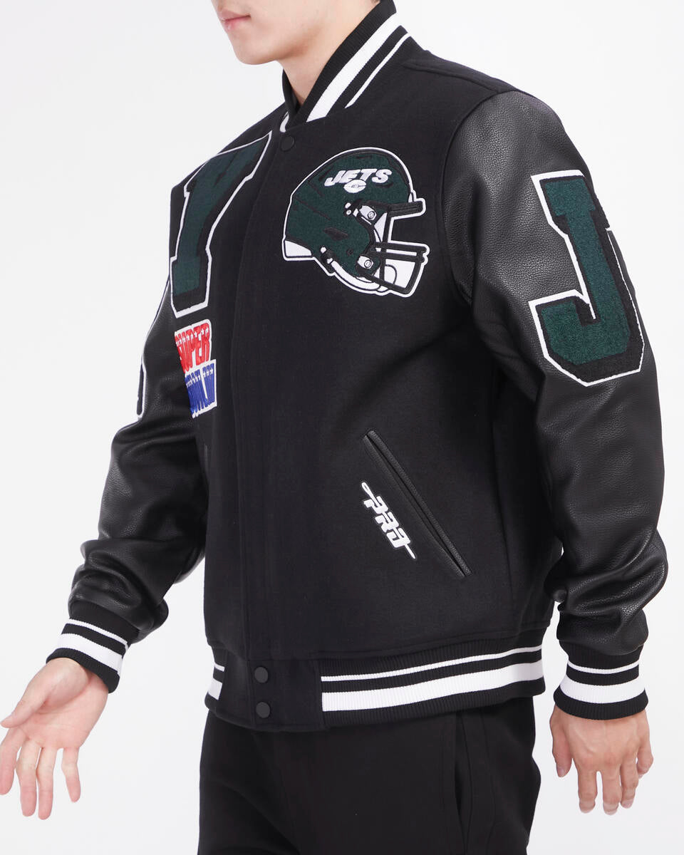 Black New York Jets Pro Standard Logo Mashup Wool Varsity Heavy Jacket