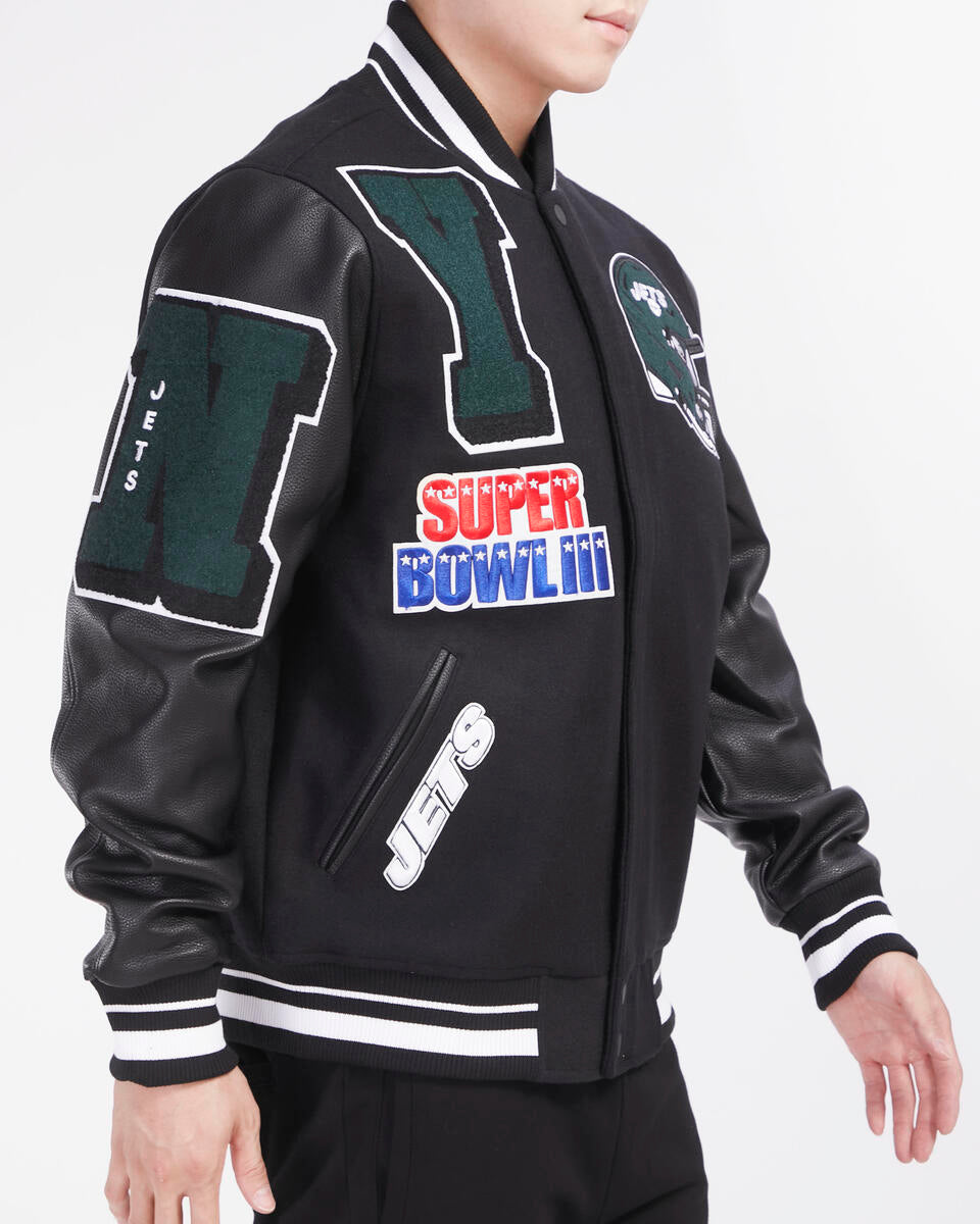 Black New York Jets Pro Standard Logo Mashup Wool Varsity Heavy Jacket