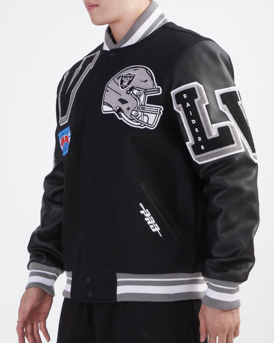 Black Las Vegas Raiders Pro Standard Logo Mashup Wool Varsity Heavy Jacket