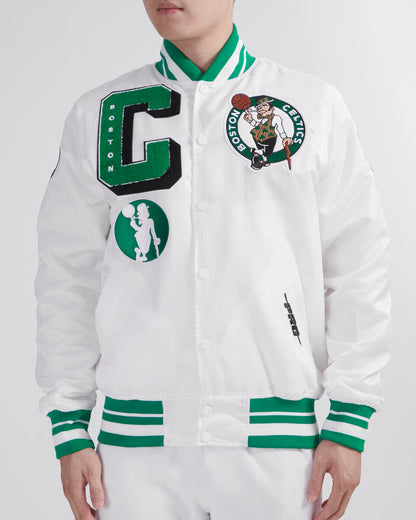 White Boston Celtics Pro Standard Logo Mashup Satin Jacket