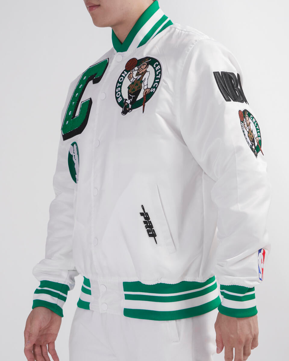 White Boston Celtics Pro Standard Logo Mashup Satin Jacket