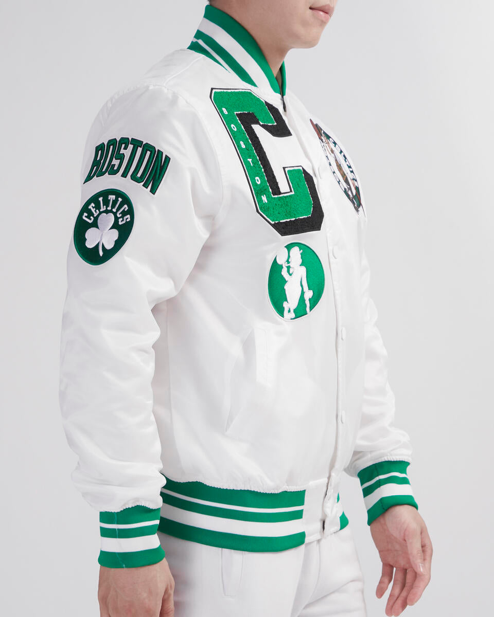 White Boston Celtics Pro Standard Logo Mashup Satin Jacket