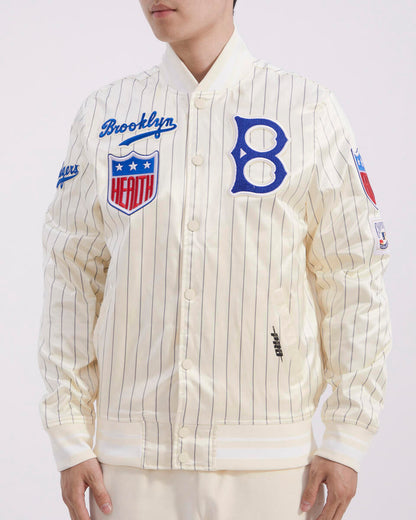Off White Pinstripe Brooklyn Dodgers Pro Standard Retro Classic Satin Jacket