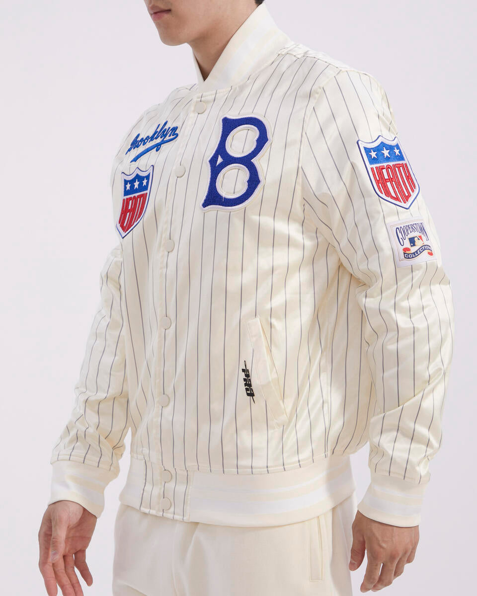 Off White Pinstripe Brooklyn Dodgers Pro Standard Retro Classic Satin Jacket