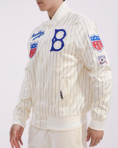 Off White Pinstripe Brooklyn Dodgers Pro Standard Retro Classic Satin Jacket