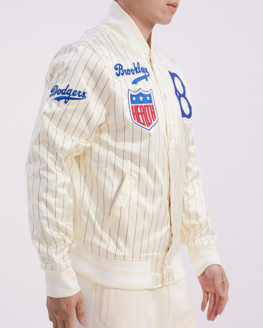 Off White Pinstripe Brooklyn Dodgers Pro Standard Retro Classic Satin Jacket
