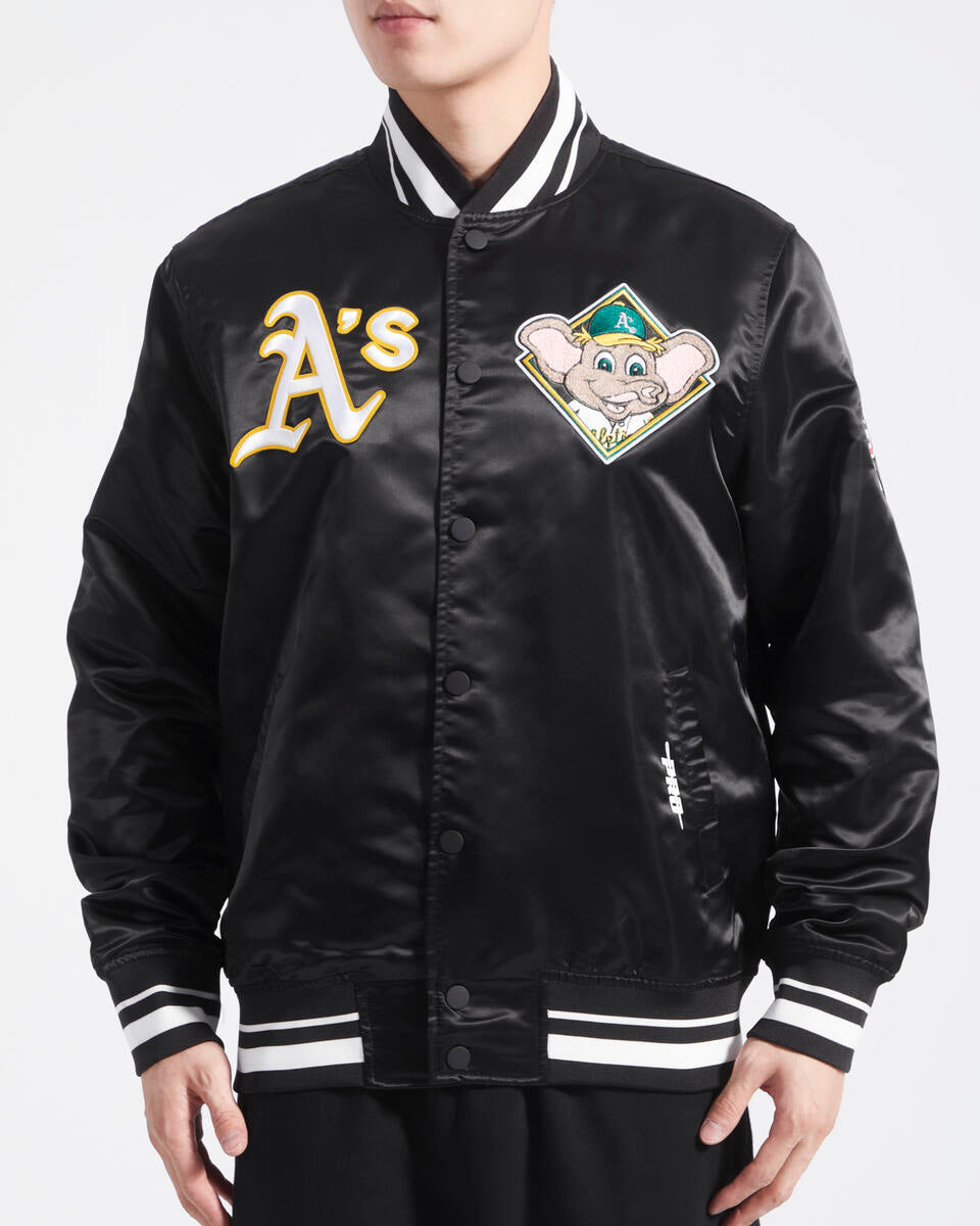 Black Oakland Athletics Pro Standard Logo Mascot Satin Jacket