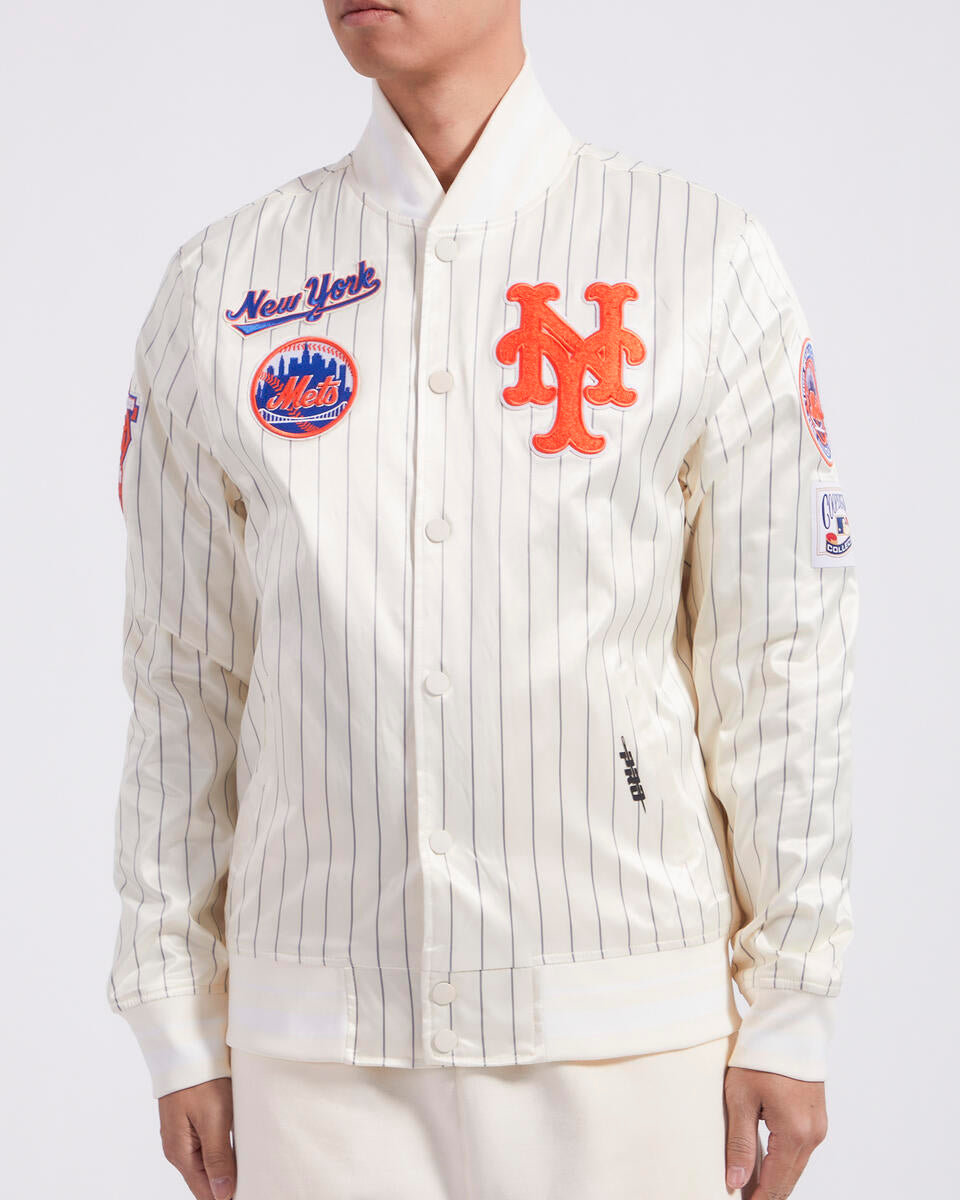 Off White Pinstripe New York Mets Pro Standard Retro Classic Satin Jacket
