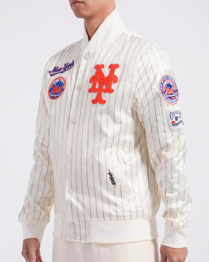 Off White Pinstripe New York Mets Pro Standard Retro Classic Satin Jacket
