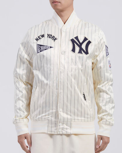 Off White Pinstripe New York Yankees Pro Standard Retro Classic Satin Jacket