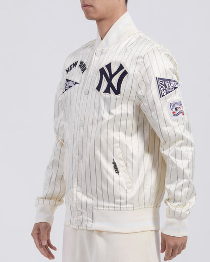 Off White Pinstripe New York Yankees Pro Standard Retro Classic Satin Jacket