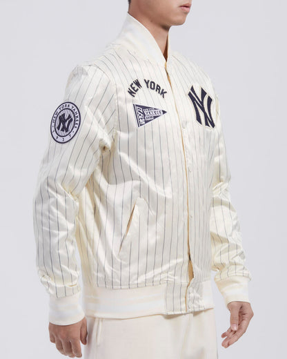 Off White Pinstripe New York Yankees Pro Standard Retro Classic Satin Jacket