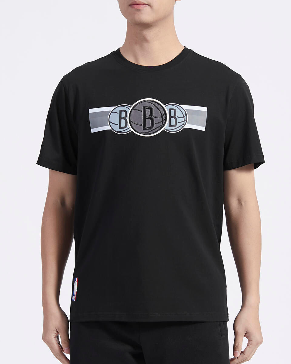 Black Brooklyn Nets Pro Standard Retro Striper Short Sleeve T-Shirt
