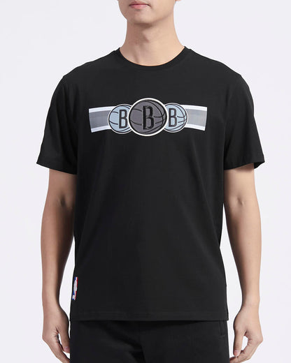 Black Brooklyn Nets Pro Standard Retro Striper Short Sleeve T-Shirt