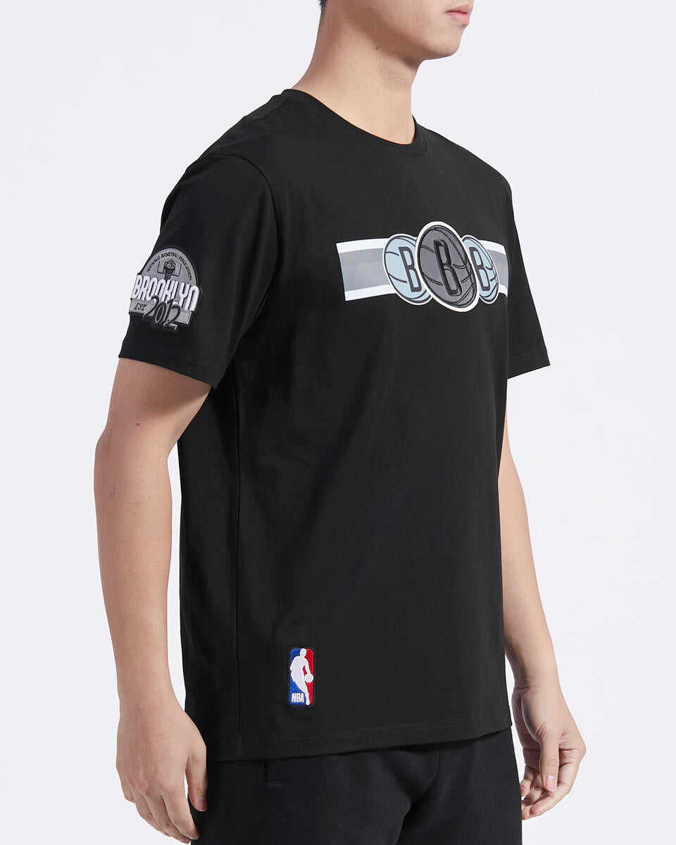 Black Brooklyn Nets Pro Standard Retro Striper Short Sleeve T-Shirt