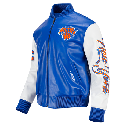 Royal Blue New York Knicks City Signature Full PU Leather NBA Varsity Jacket