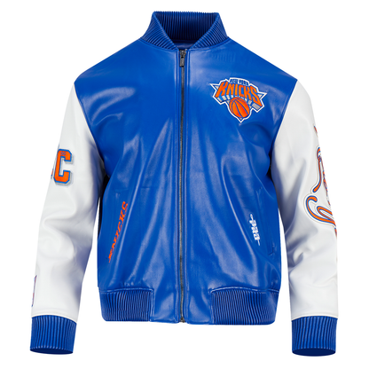 Royal Blue New York Knicks City Signature Full PU Leather NBA Varsity Jacket