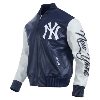 Navy Blue New York Yankees City Signature Full Leather MLB Varsity Jacket