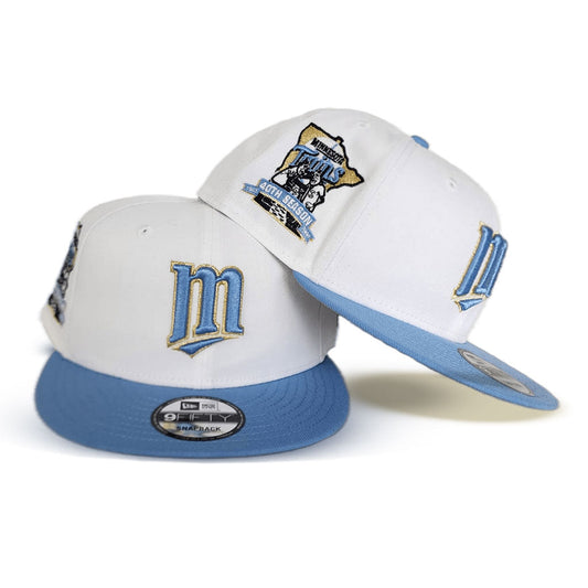 White Minnesota Twins Sky Blue Visor Gray Bottom 40th Season Side Patch New Era 59Fifty Fitted