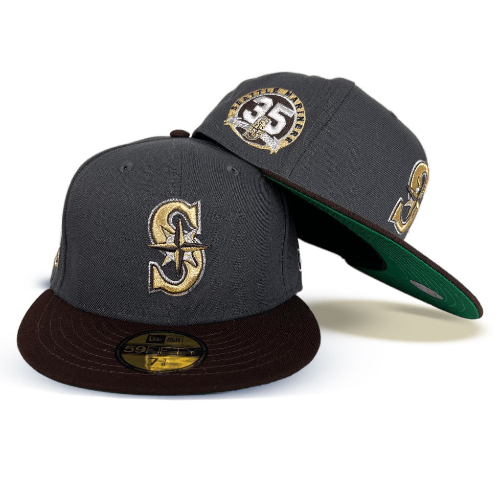 Dark Gray Seattle Mariners Brown Visor Green Bottom 35th Anniversary Side Patch New Era 59Fifty