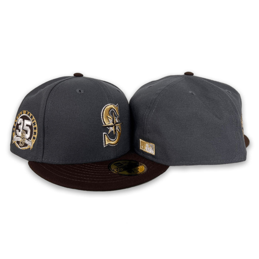 Dark Gray Seattle Mariners Brown Visor Green Bottom 35th Anniversary Side Patch New Era 59Fifty