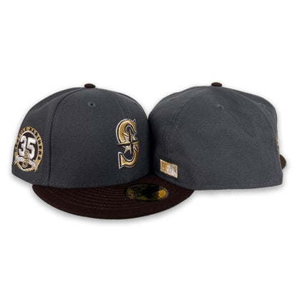 Dark Gray Seattle Mariners Brown Visor Green Bottom 35th Anniversary Side Patch New Era 59Fifty