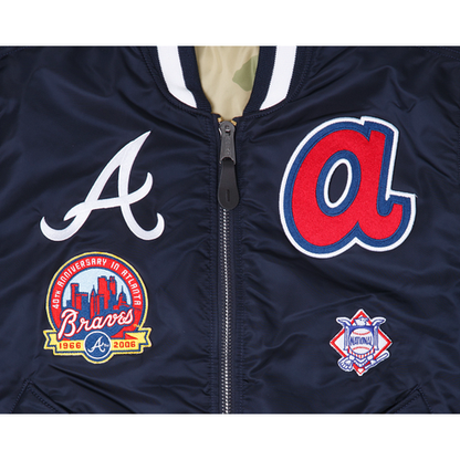 Navy Blue Atlanta Braves Alpha Industries X New Era Reversible MA-1 Bomber Jacket