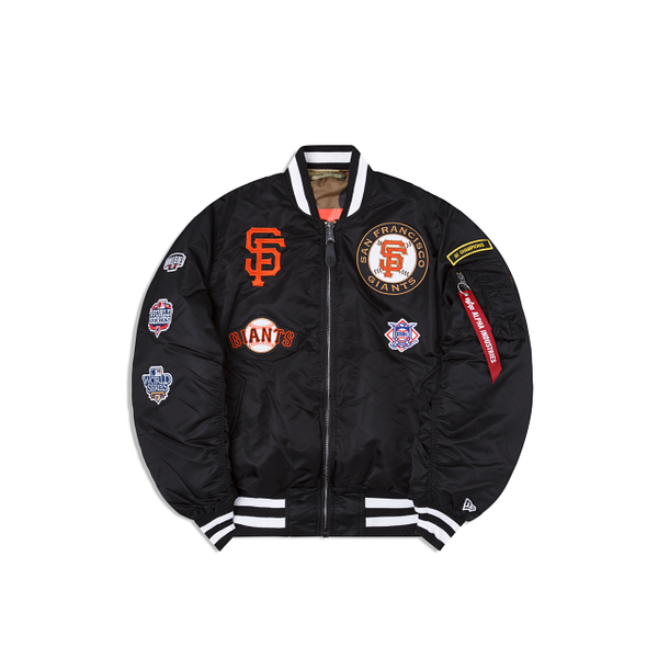 Black San Francisco Giants Alpha Industries X New Era Reversible MA-1 Bomber Jacket