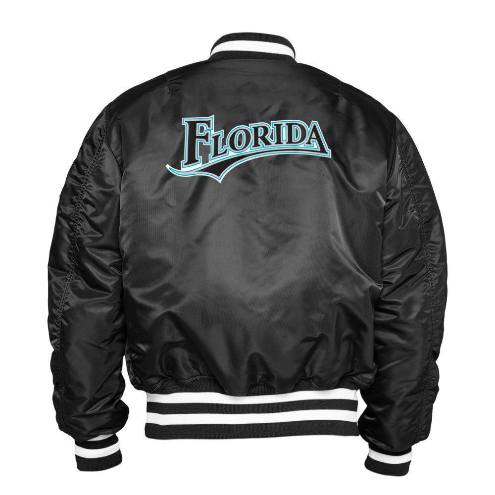 Black Florida Marlins Alpha Industries X New Era Reversible MA-1 Bomber Jacket