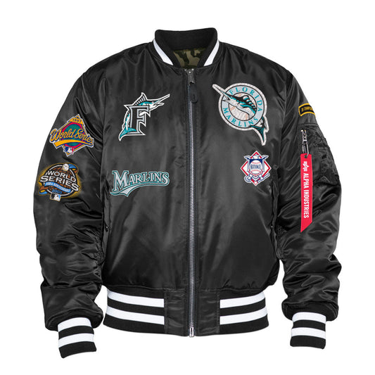 Black Florida Marlins Alpha Industries X New Era Reversible MA-1 Bomber Jacket