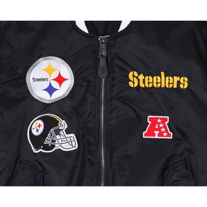 Black Pittsburgh Steelers Alpha Industries X New Era Reversible MA-1 Bomber Jacket