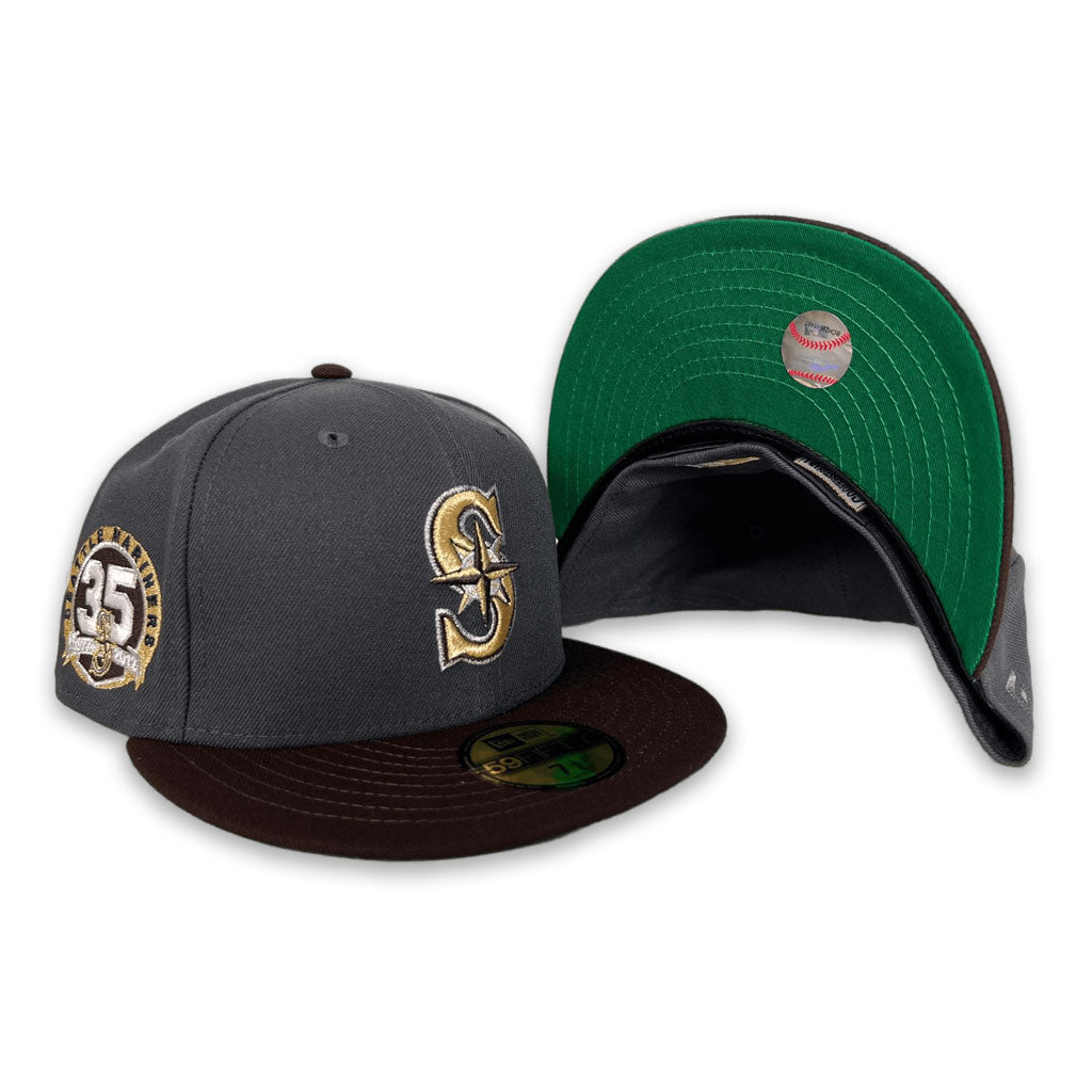 Dark Gray Seattle Mariners Brown Visor Green Bottom 35th Anniversary Side Patch New Era 59Fifty