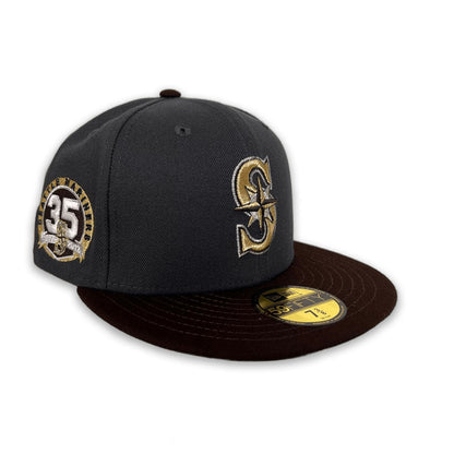 Dark Gray Seattle Mariners Brown Visor Green Bottom 35th Anniversary Side Patch New Era 59Fifty