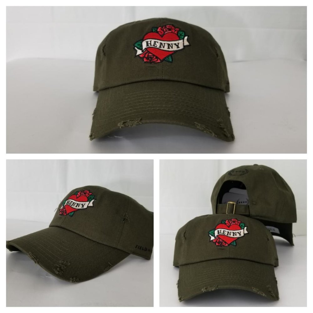 Henny By Field Grade OLIVE Green Distressed DAD Hat Snapback Strapback CAP