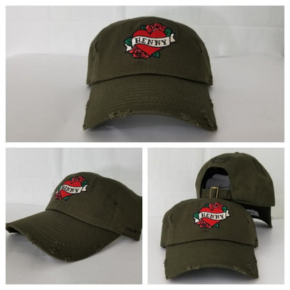 Henny By Field Grade OLIVE Green Distressed DAD Hat Snapback Strapback CAP