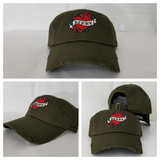 Henny By Field Grade OLIVE Green Distressed DAD Hat Snapback Strapback CAP