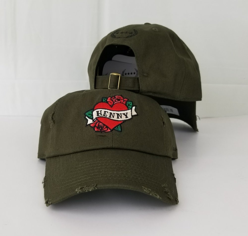 Henny By Field Grade OLIVE Green Distressed DAD Hat Snapback Strapback CAP