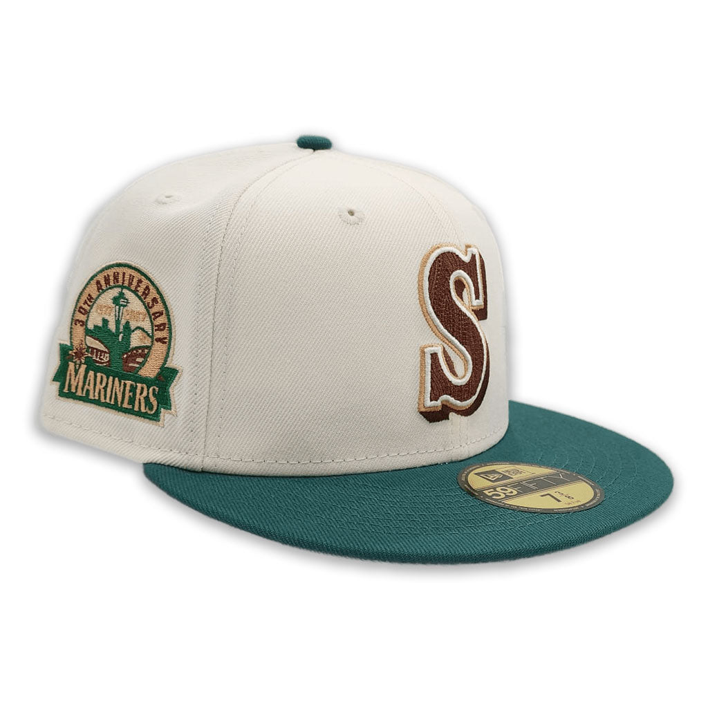 Off White Seattle Mariners Green Visor Gray Bottom 30th Anniversary Side Patch New Era 59Fifty Fitted