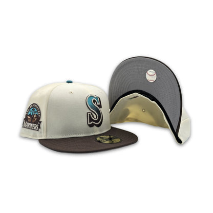 Off White Seattle Mariners Brown Visor Gray Bottom 30th Anniversary Side Patch New Era 59Fifty Fitted