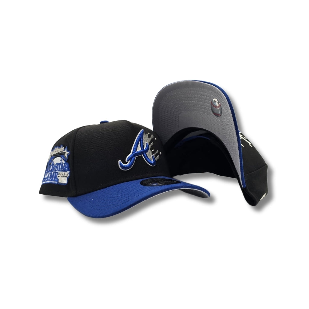Black Atlanta Braves Paint Splash Logo Royal Blue Curved Brim Gray Bottom 2000 All Star Game Side Patch New Era 9Fifty A-frame Snapback