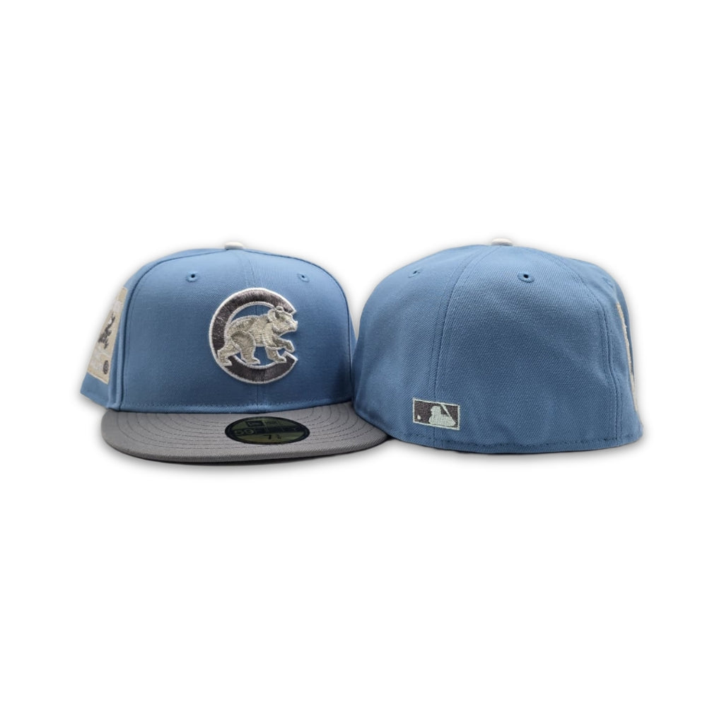 Sky Blue Chicago Cubs Storm Gray Visor Gray Bottom Be Alert Foul Balls Side Patch New Era 59Fifty Fitted