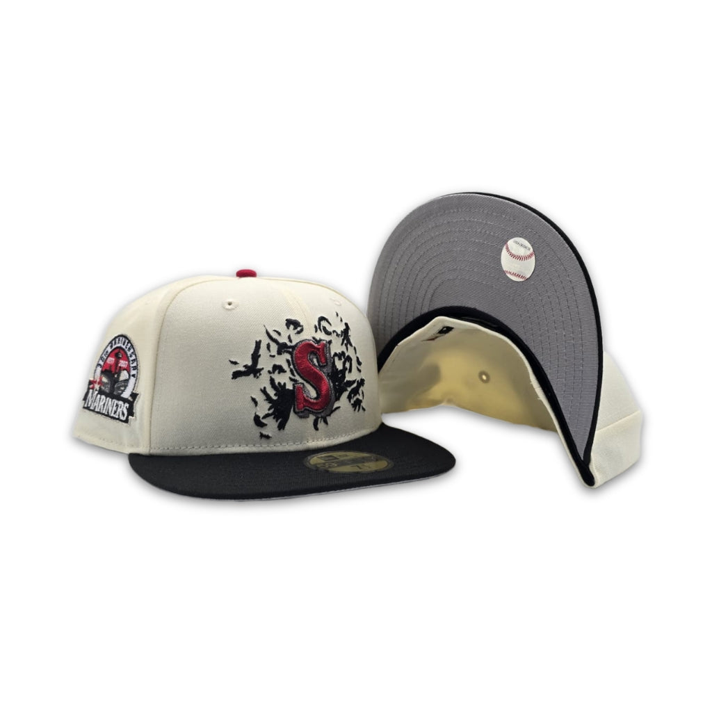 Off White Seattle Mariners Crows logo Black Visor Gray Bottom 30th Anniversary Side Patch New Era 59Fifty Fitted
